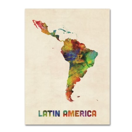 Michael Tompsett 'South America Watercolor Map' Canvas Art,14x19